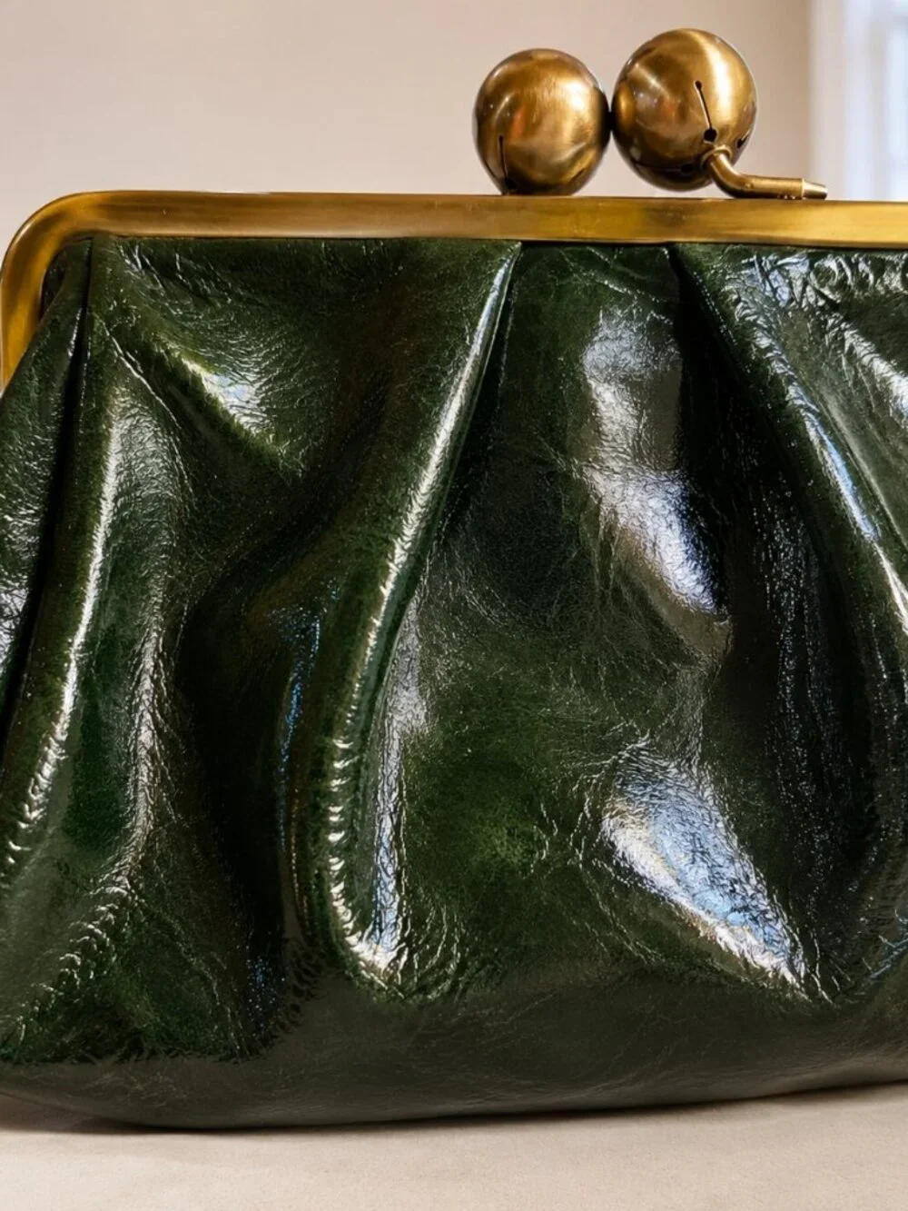 JALDA Dark Forest Green Patent Leather Kiss-Lock Shoulder/Clutch Bag